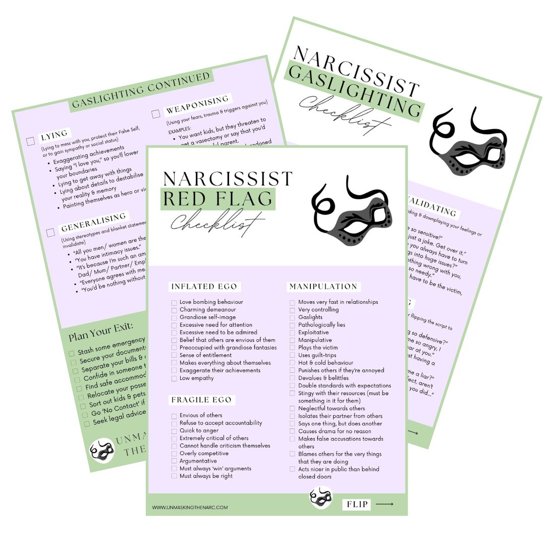Narcissist Red Flag Checklist + Narcissist Gaslighting Checklist