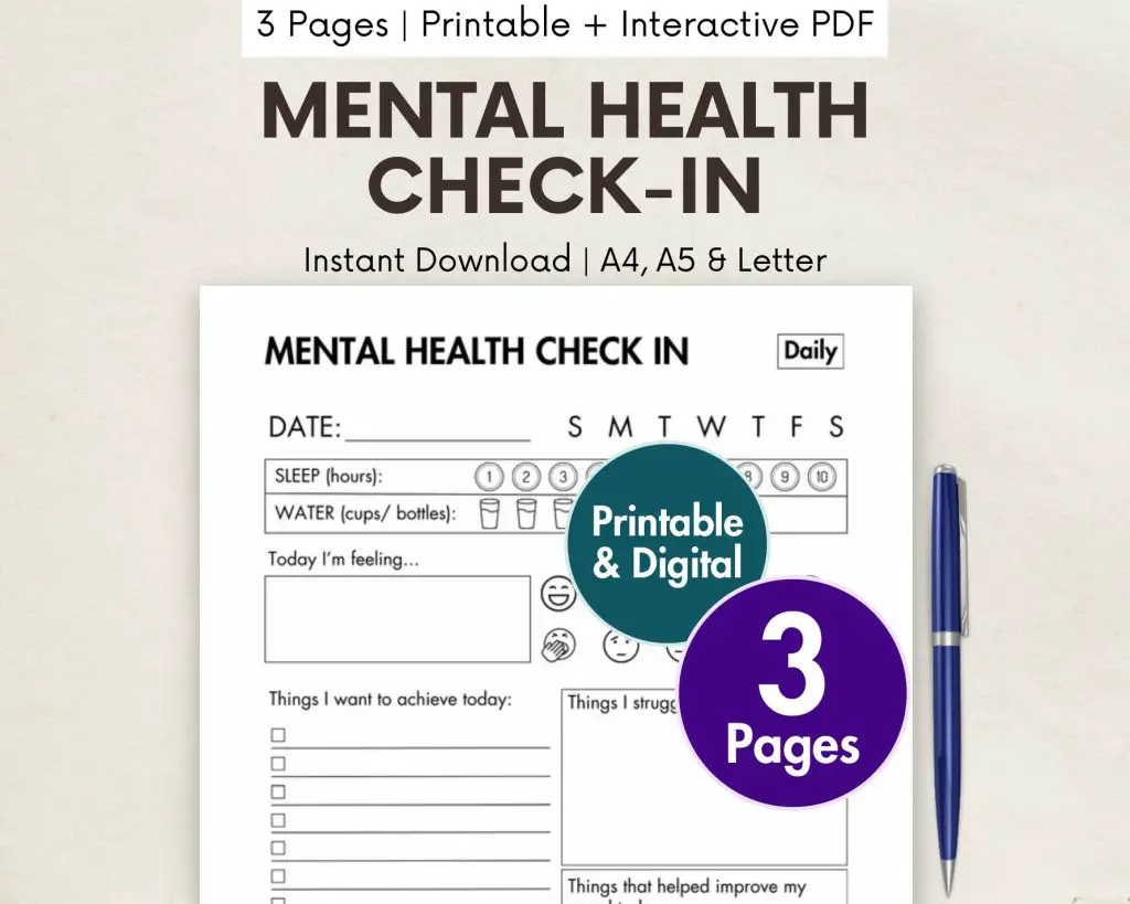 Mental Health Check-in (Printable & Digital)