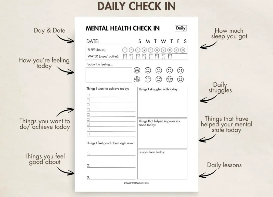 Daily Mental Health Check-in (Printable & Digital)