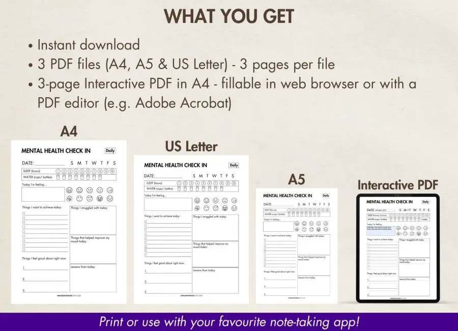 Mental Health Check-in (Printable & Digital)