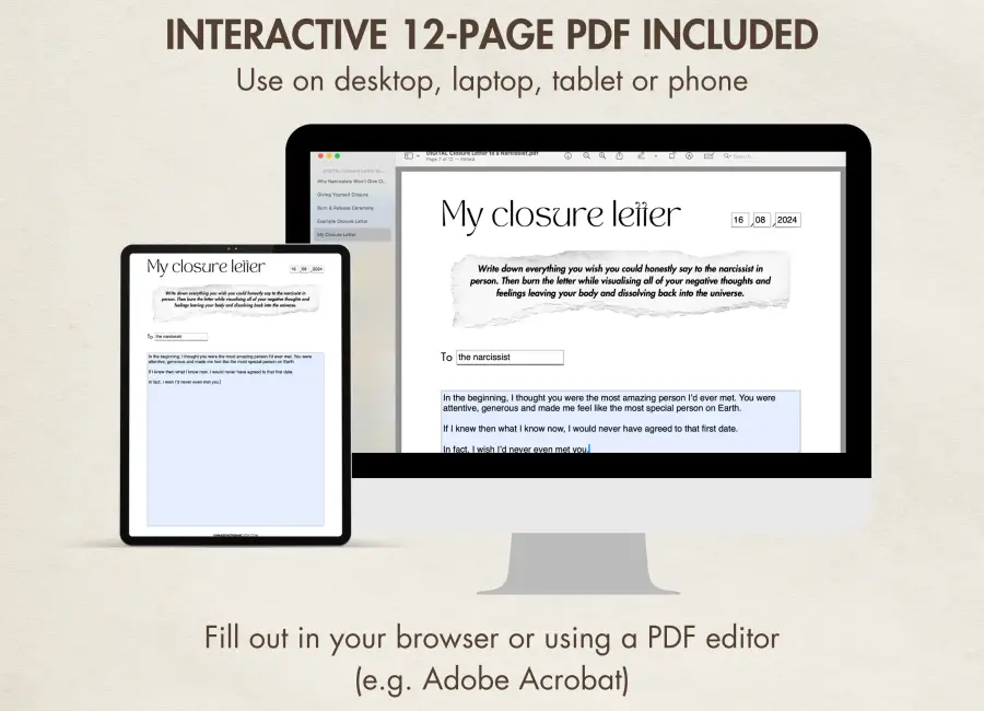Closure Letter to a Narcissist (Printable & Digital)
