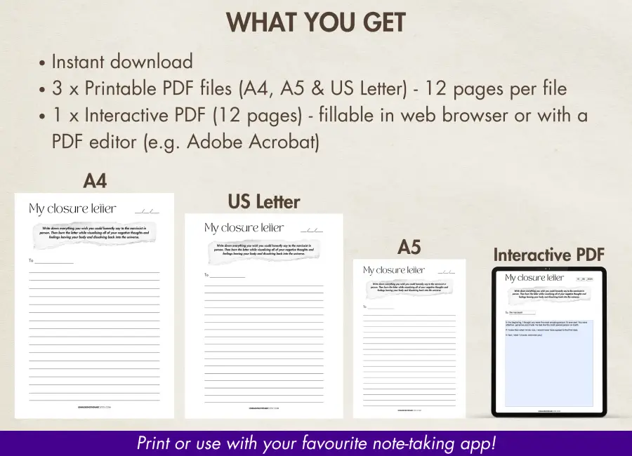 Closure Letter to a Narcissist (Printable & Digital)