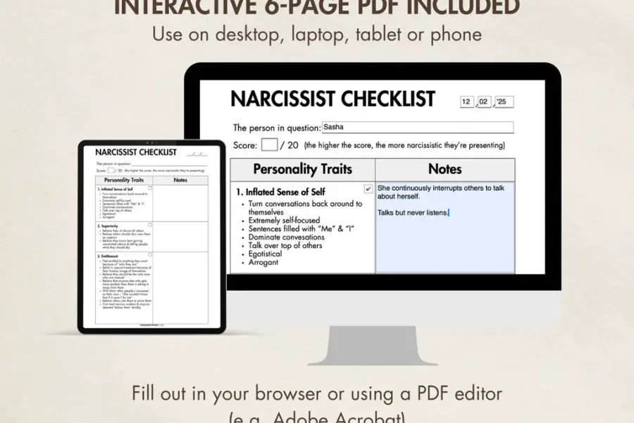 Narcissist Checklist (Printable & Digital)