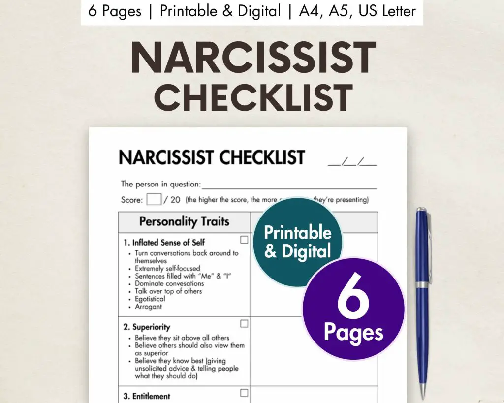 Narcissist Checklist (Printable & Digital)